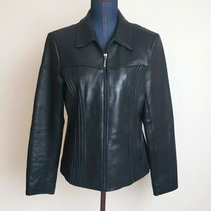 JONES NEW YORK Ribbed Leather Jacket Coat